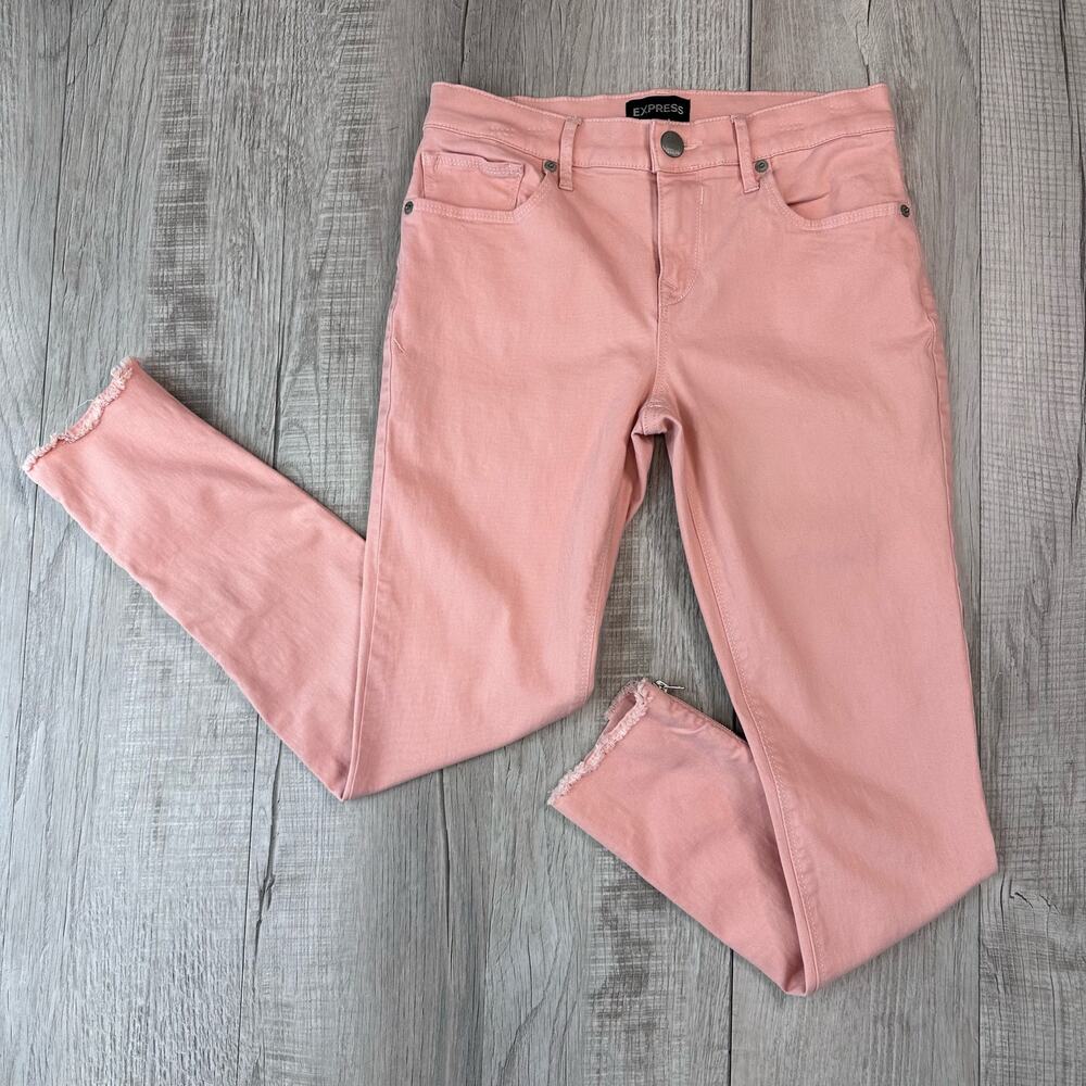 Express Pink Skinny Zip Leg Stretch Jean WMNS 2Reg Mid Rise Raw Hem Slim Fit 28W